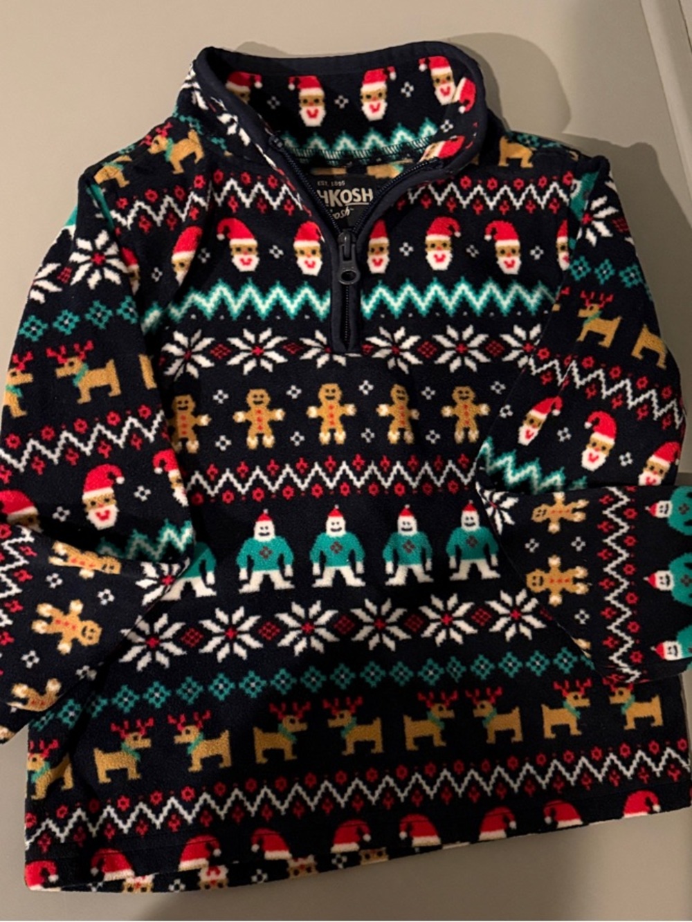 OshKosh B'gosh Navy Holiday Half-Zip Fleece Pullover with Festive Characters